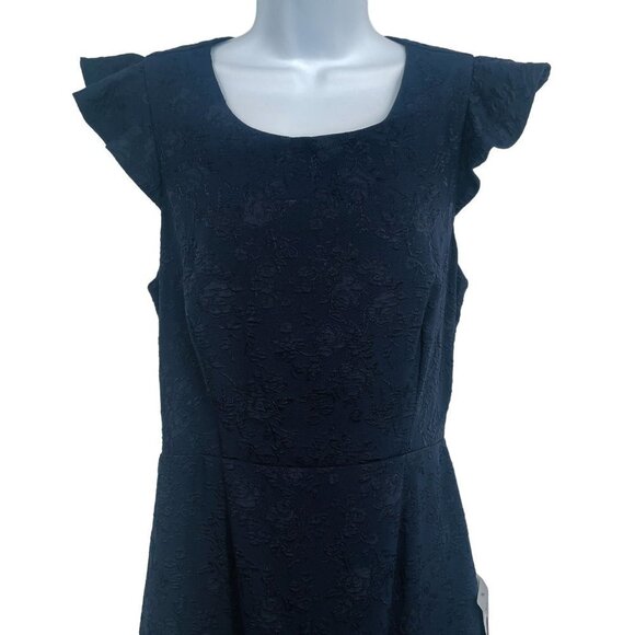 Lulu's Jacquard Sophisticated Soiree Navy Blue High Low Open Back Ruffles - Picture 6 of 15